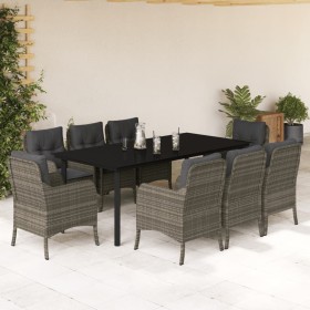 Set comedor jardín 9 pzas y cojines ratán sintético gris en Conjuntos de jardín | Comprar online en Foru.es