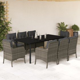 Set comedor jardín 9 pzas y cojines ratán sintético gris en Conjuntos de jardín | Comprar online en Foru.es