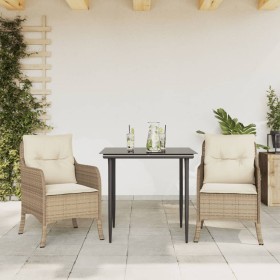 Set comedor de jardín 3 pzas con cojines ratán sintético beige en Conjuntos de jardín | Comprar online en Foru.es