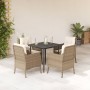 Set comedor de jardín 5 pzas con cojines ratán sintético beige en Conjuntos de jardín | Comprar online en Foru.es