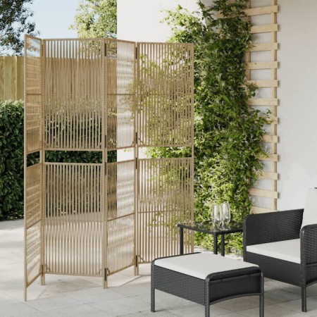 Biombo de 4 paneles ratán sintético beige de , Divisores de ambientes - Ref: Foro24-365379, Precio: 119,68 €, Descuento: %