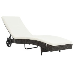 Tumbona con ruedas y cojín ratán sintético marrón de vidaXL, Tumbonas - Ref: Foro24-44453, Precio: 174,20 €, Descuento: %