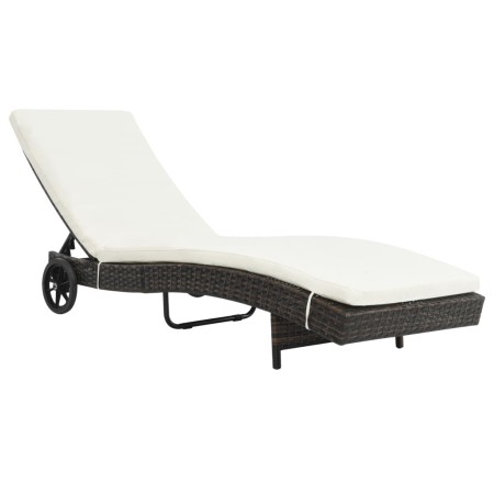 Tumbona con ruedas y cojín ratán sintético marrón de vidaXL, Tumbonas - Ref: Foro24-44453, Precio: 174,20 €, Descuento: %