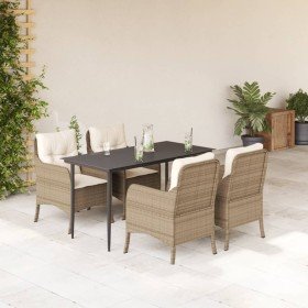 Set comedor de jardín 5 pzas con cojines ratán sintético beige en Conjuntos de jardín | Comprar online en Foru.es