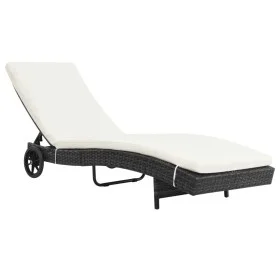 Tumbona con ruedas y cojín ratán sintético negro de vidaXL, Tumbonas - Ref: Foro24-44454, Precio: 137,02 €, Descuento: %