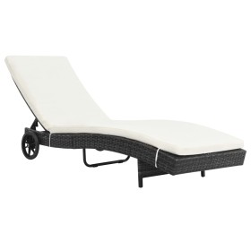 Tumbona con ruedas y cojín ratán sintético negro de vidaXL, Tumbonas - Ref: Foro24-44454, Precio: 168,12 €, Descuento: %
