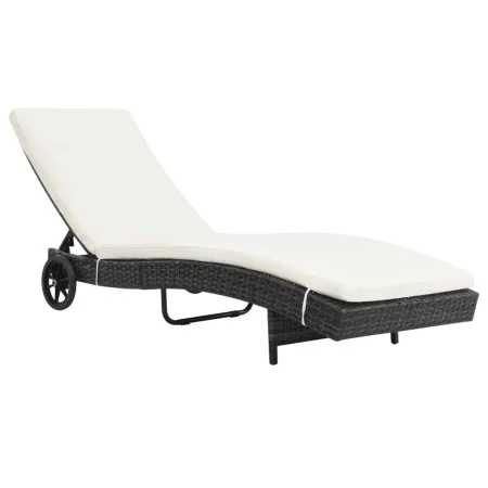Lounger with wheels and black synthetic rattan cushion by vidaXL, Loungers - Ref: Foro24-44454, Price: 137,02 €, Discount: %