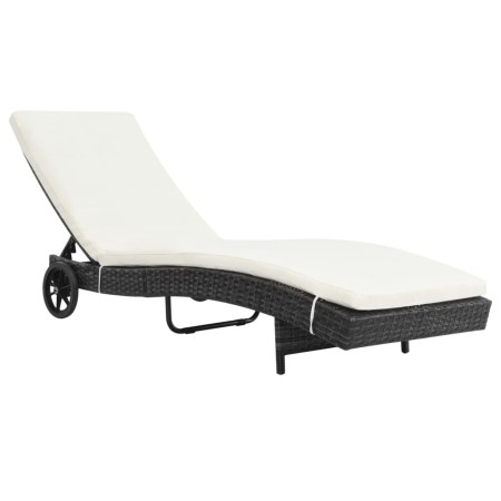 Tumbona con ruedas y cojín ratán sintético negro de vidaXL, Tumbonas - Ref: Foro24-44454, Precio: 168,12 €, Descuento: %