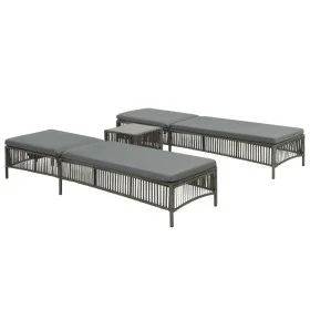 Tumbonas 2 unidades con mesa ratán sintético marrón de vidaXL, Tumbonas - Ref: Foro24-44456, Precio: 348,17 €, Descuento: %