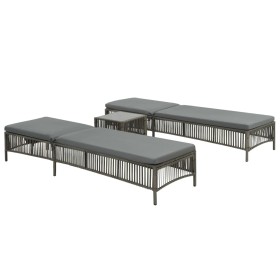 Tumbonas 2 unidades con mesa ratán sintético marrón de vidaXL, Tumbonas - Ref: Foro24-44456, Precio: 354,07 €, Descuento: %