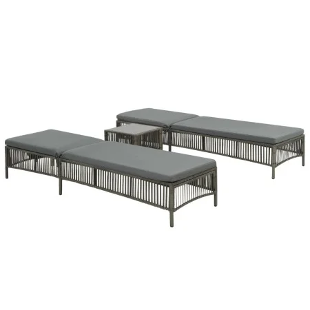 Tumbonas 2 unidades con mesa ratán sintético marrón de vidaXL, Tumbonas - Ref: Foro24-44456, Precio: 348,17 €, Descuento: %