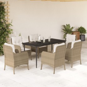 Set comedor de jardín 7 pzas con cojines ratán sintético beige en Conjuntos de jardín | Comprar online en Foru.es
