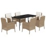 Set comedor de jardín 7 pzas con cojines ratán sintético beige en Conjuntos de jardín | Comprar online en Foru.es