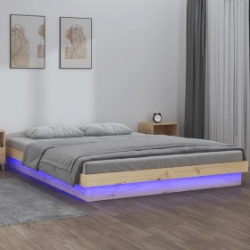 Estructura de cama con LED Super King madera maciza 180x200 cm de , Camas y somieres - Ref: Foro24-819987, Precio: 184,96 €, ...