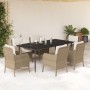 Set comedor de jardín 7 pzas con cojines ratán sintético beige en Conjuntos de jardín | Comprar online en Foru.es