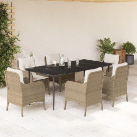 Set comedor de jardín 7 pzas con cojines ratán sintético beige en Conjuntos de jardín | Comprar online en Foru.es