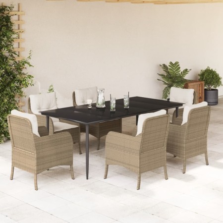 Set comedor de jardín 7 pzas con cojines ratán sintético beige en Conjuntos de jardín | Comprar online en Foru.es