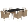 Set comedor de jardín 7 pzas con cojines ratán sintético beige en Conjuntos de jardín | Comprar online en Foru.es