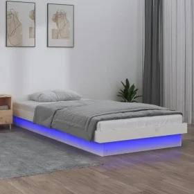 Estructura de cama con LED madera maciza blanca 90x190 cm de , Camas y somieres - Ref: Foro24-820003, Precio: 132,39 €, Descu...
