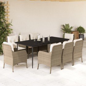 Set comedor de jardín 9 pzas con cojines ratán sintético beige en Conjuntos de jardín | Comprar online en Foru.es
