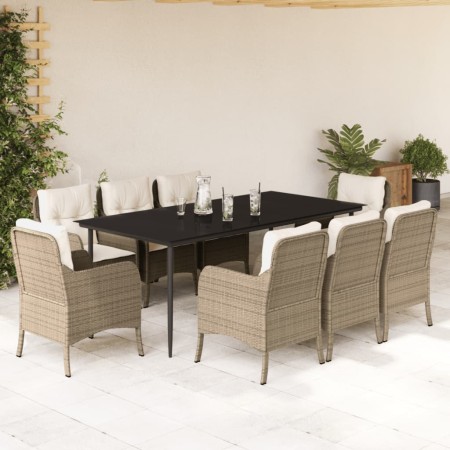 Set comedor de jardín 9 pzas con cojines ratán sintético beige en Conjuntos de jardín | Comprar online en Foru.es