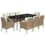 Set comedor de jardín 9 pzas con cojines ratán sintético beige en Conjuntos de jardín | Comprar online en Foru.es