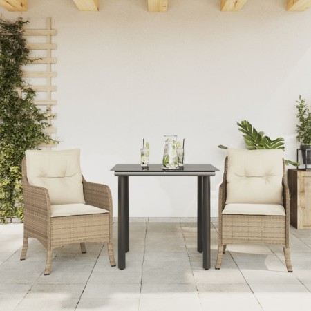 Set comedor de jardín 3 pzas con cojines ratán sintético beige en Conjuntos de jardín | Comprar online en Foru.es