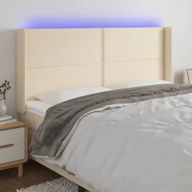 Cabecero con LED de tela color crema 163x16x118/128 cm de , Cabeceros y pies de cama - Ref: Foro24-3123919, Precio: 120,85 €,...