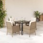 Set comedor de jardín 5 pzas con cojines ratán sintético beige en Conjuntos de jardín | Comprar online en Foru.es