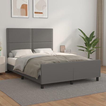 Estructura de cama con cabecero cuero sintético gris 140x190 cm de , Camas y somieres - Ref: Foro24-3125510, Precio: 192,06 €...