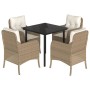 Set comedor de jardín 5 pzas con cojines ratán sintético beige en Conjuntos de jardín | Comprar online en Foru.es
