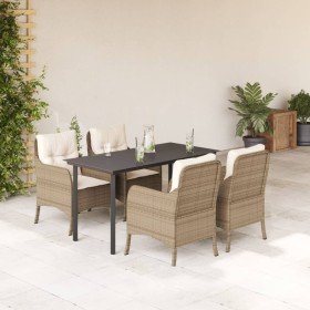 Set comedor de jardín 5 pzas con cojines ratán sintético beige en Conjuntos de jardín | Comprar online en Foru.es