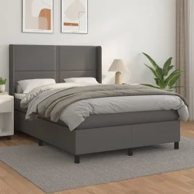 Cama box spring con colchón cuero sintético gris 140x190 cm de , Camas y somieres - Ref: Foro24-3132439, Precio: 503,61 €, De...