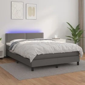 Cama box spring colchón y LED cuero sintético gris 140x190 cm de , Camas y somieres - Ref: Foro24-3134163, Precio: 454,20 €, ...