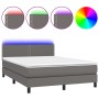 Cama box spring colchón y LED cuero sintético gris 140x190 cm de , Camas y somieres - Ref: Foro24-3134163, Precio: 453,85 €, ...