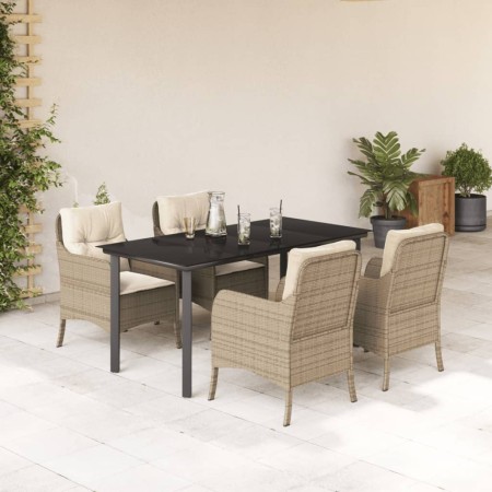Set comedor de jardín 5 pzas con cojines ratán sintético beige en Conjuntos de jardín | Comprar online en Foru.es
