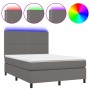 Cama box spring colchón y LED cuero sintético gris 140x190 cm de , Camas y somieres - Ref: Foro24-3135883, Precio: 501,70 €, ...
