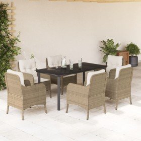 Set comedor de jardín 7 pzas con cojines ratán sintético beige en Conjuntos de jardín | Comprar online en Foru.es