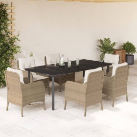 Set comedor de jardín 7 pzas con cojines ratán sintético beige en Conjuntos de jardín | Comprar online en Foru.es