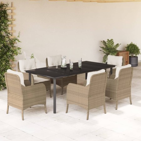Set comedor de jardín 7 pzas con cojines ratán sintético beige en Conjuntos de jardín | Comprar online en Foru.es