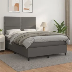 Boxspringbett mit grauer Kunstledermatratze 140x190 cm von , Betten und Lattenroste - Ref: Foro24-3142783, Preis: 495,20 €, R...