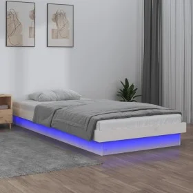 Estructura de cama con LED madera maciza blanca 90x200 cm de , Camas y somieres - Ref: Foro24-819958, Precio: 132,92 €, Descu...