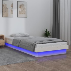 Estructura de cama con LED madera maciza blanca 75x190 cm de , Camas y somieres - Ref: Foro24-819998, Precio: 125,60 €, Descu...