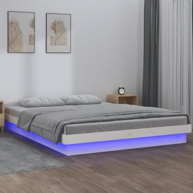 Estructura de cama con LED madera maciza blanca 120x190 cm de , Camas y somieres - Ref: Foro24-820008, Precio: 157,07 €, Desc...