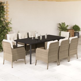 Set comedor de jardín 9 pzas con cojines ratán sintético beige en Conjuntos de jardín | Comprar online en Foru.es