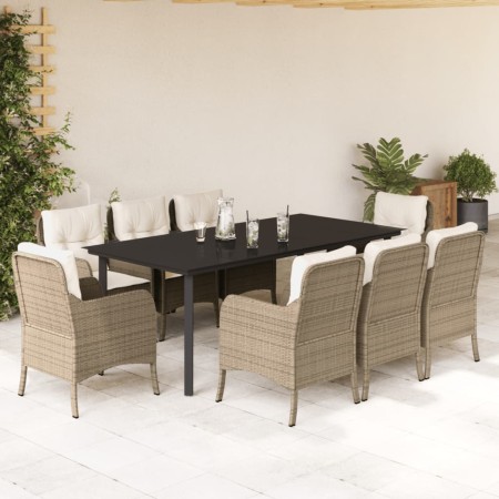 Set comedor de jardín 9 pzas con cojines ratán sintético beige en Conjuntos de jardín | Comprar online en Foru.es