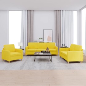 Juego de sofás con cojines 3 piezas tela amarillo claro de , Sofás - Ref: Foro24-3202059, Precio: 601,96 €, Descuento: %