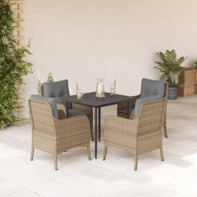 Set comedor de jardín 5 pzas con cojines ratán sintético beige en Conjuntos de jardín | Comprar online en Foru.es