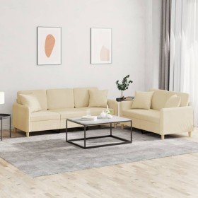 Juego de sofás con cojines 2 piezas tela crema de , Sofás - Ref: Foro24-3202136, Precio: 492,88 €, Descuento: %
