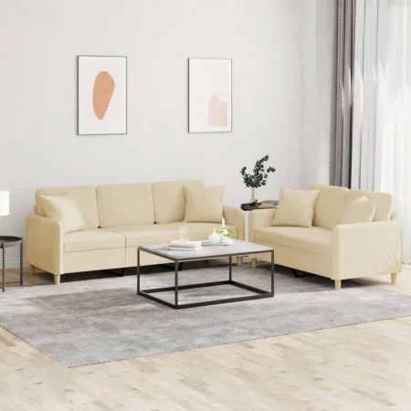 Juego de sofás con cojines 2 piezas tela crema de , Sofás - Ref: Foro24-3202136, Precio: 485,08 €, Descuento: %